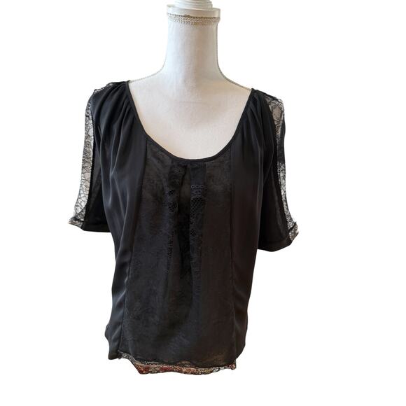 Joie Silk Chiffon Lace Trim Flowy Romantic Sleeveless Top Black XS - Picture 1 of 7